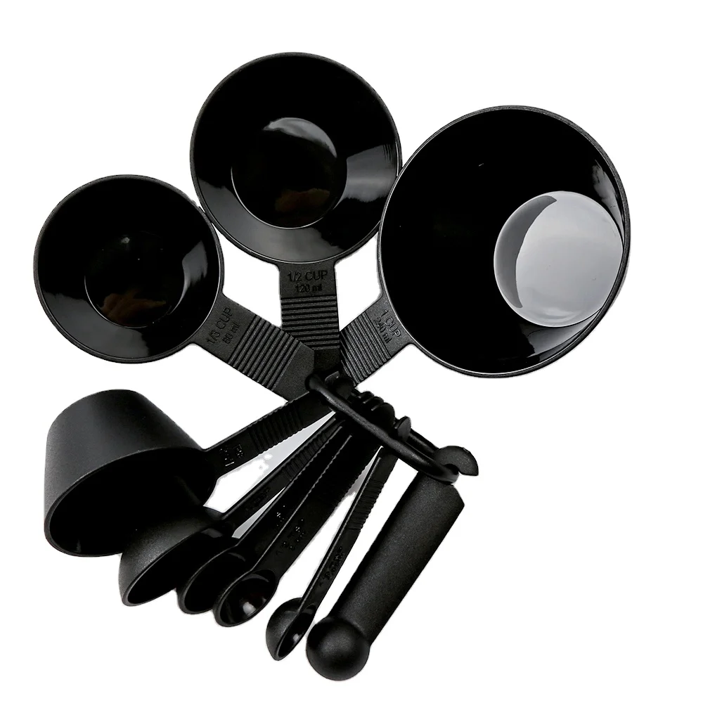 Set of 9 pcs Measuring Cups and Spoon with Black Color Plastic Measuring Tools Set