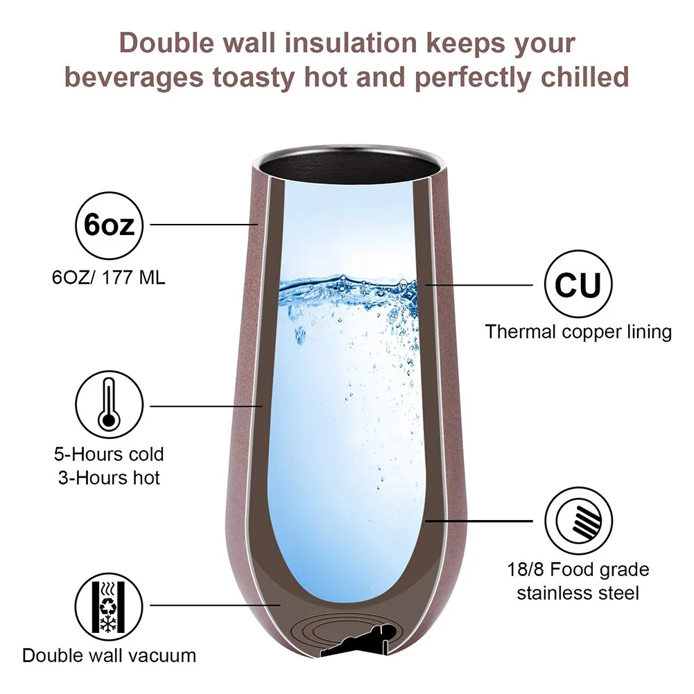 6oz 9oz 12oz Custom Logo Print Vacuum Insulated Wine Tumbler Mug Stainless Steel Powder Coated Stemless Wine Tumbler With Lid