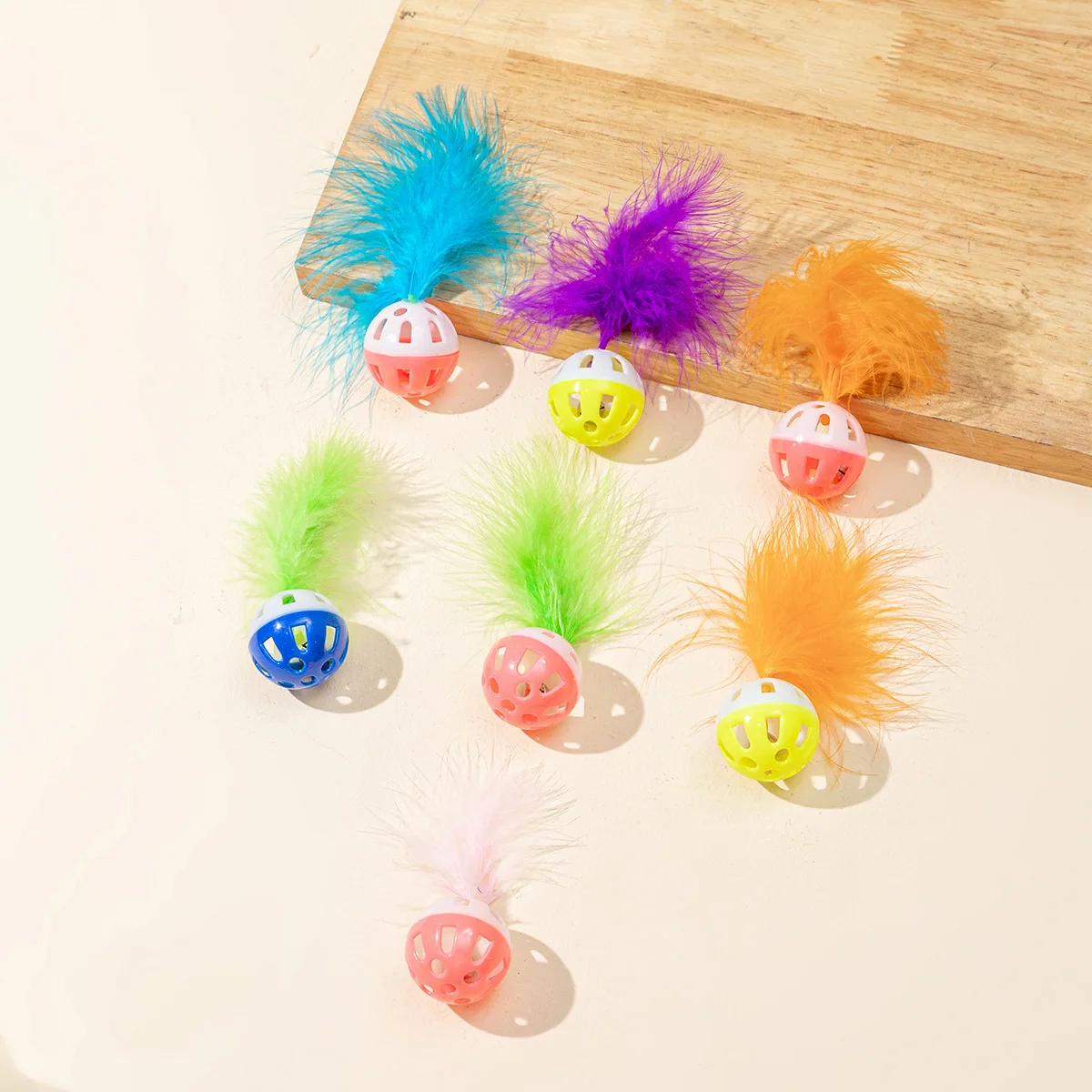 Cat Interactive Toys Colorful Feather Pet Toy Bell Balls Cat Toys Ball