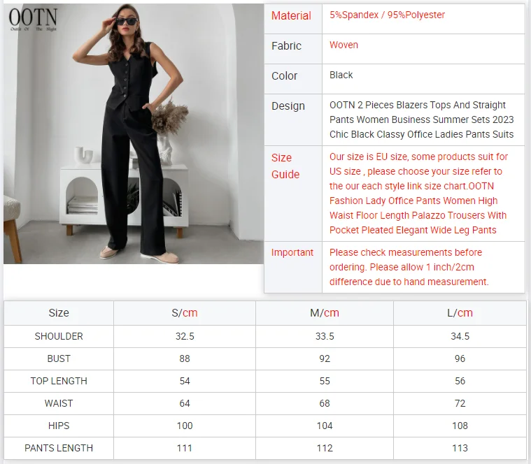 OOTN 2 Pieces Blazers Tops And Straight Pants Women Business Summer Sets 2023 Chic Black Classy Office Ladies Pants Suits