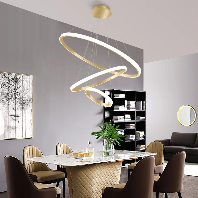  Living Room Dining Circle Rings Acrylic Aluminum Body ring fixture LED Ceiling Lamp Modern Pendant