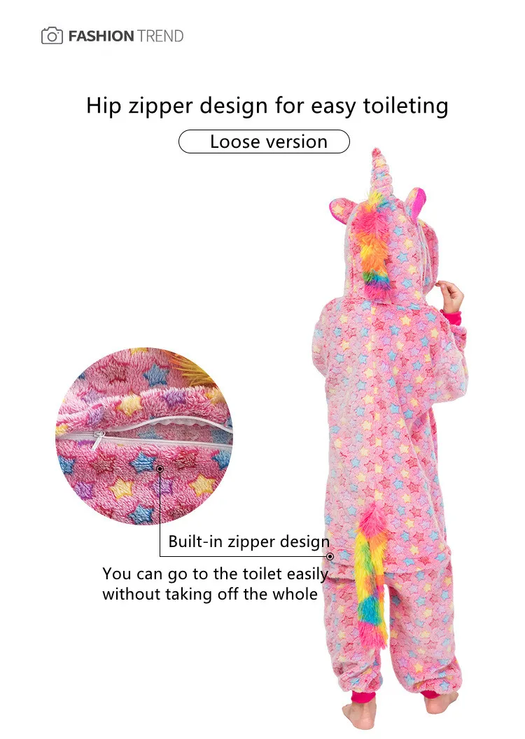 Pijamas Plush OEM ODM Wholesale Winter Cartoon Unicorn Kids Sleepwear Hoodie Animal Pjs Onesie Flannel Fleece Children Pajamas