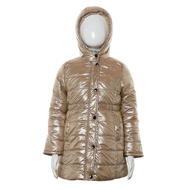 Модная длинная золотистая Водонепроницаемая нейлоновая блестящая детская мягкая куртка-пуховик пальто для девочек