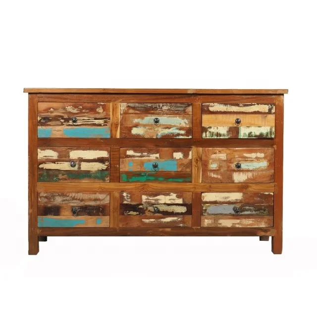 Industrial & vintage solid reclaimed wood antique multi drawers cabinet