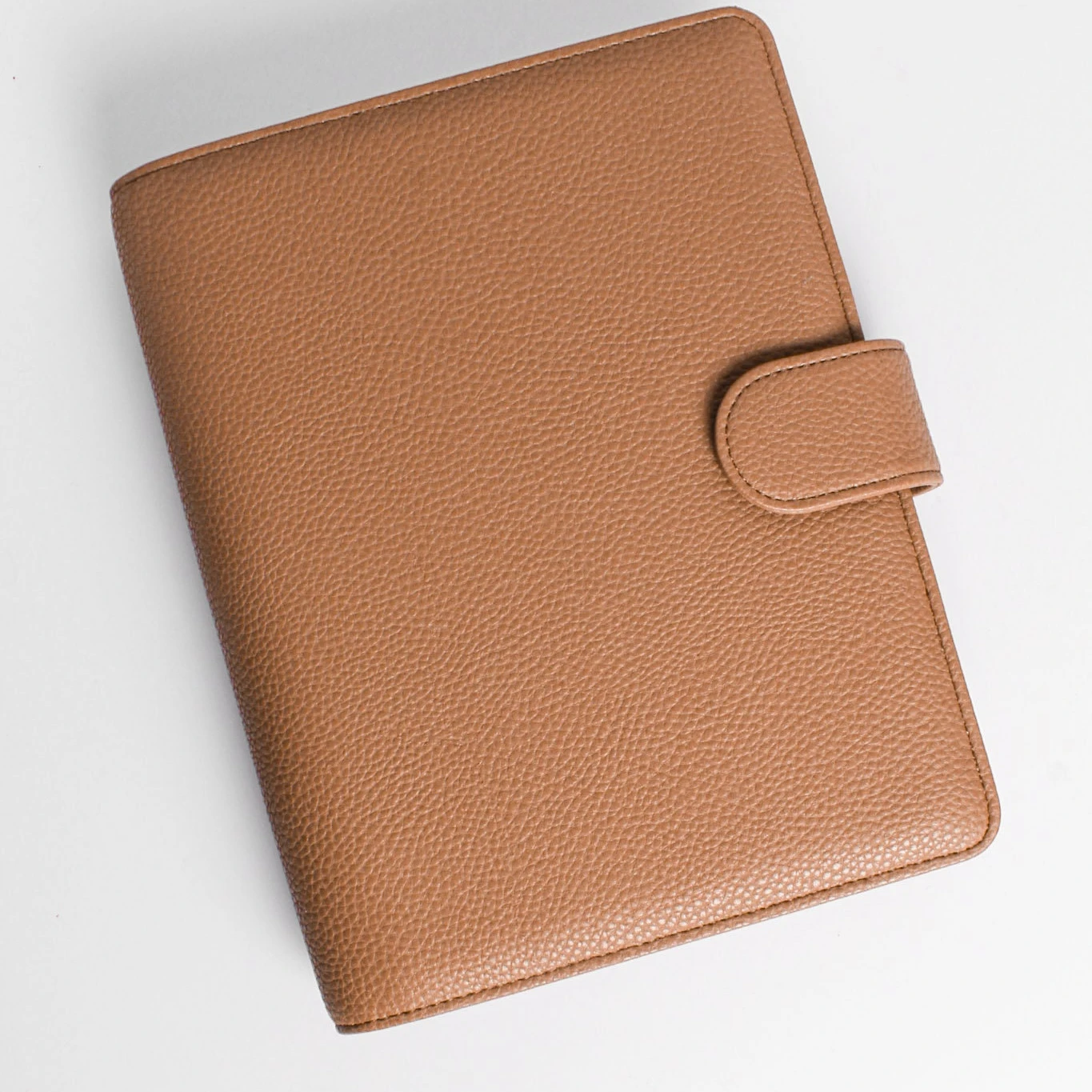 Custom Tan Brown Refillable 6-Ring Pebbled Pu Leather A5 Planner Agenda Binder Cover With Magnetic Closure and Pen Loop