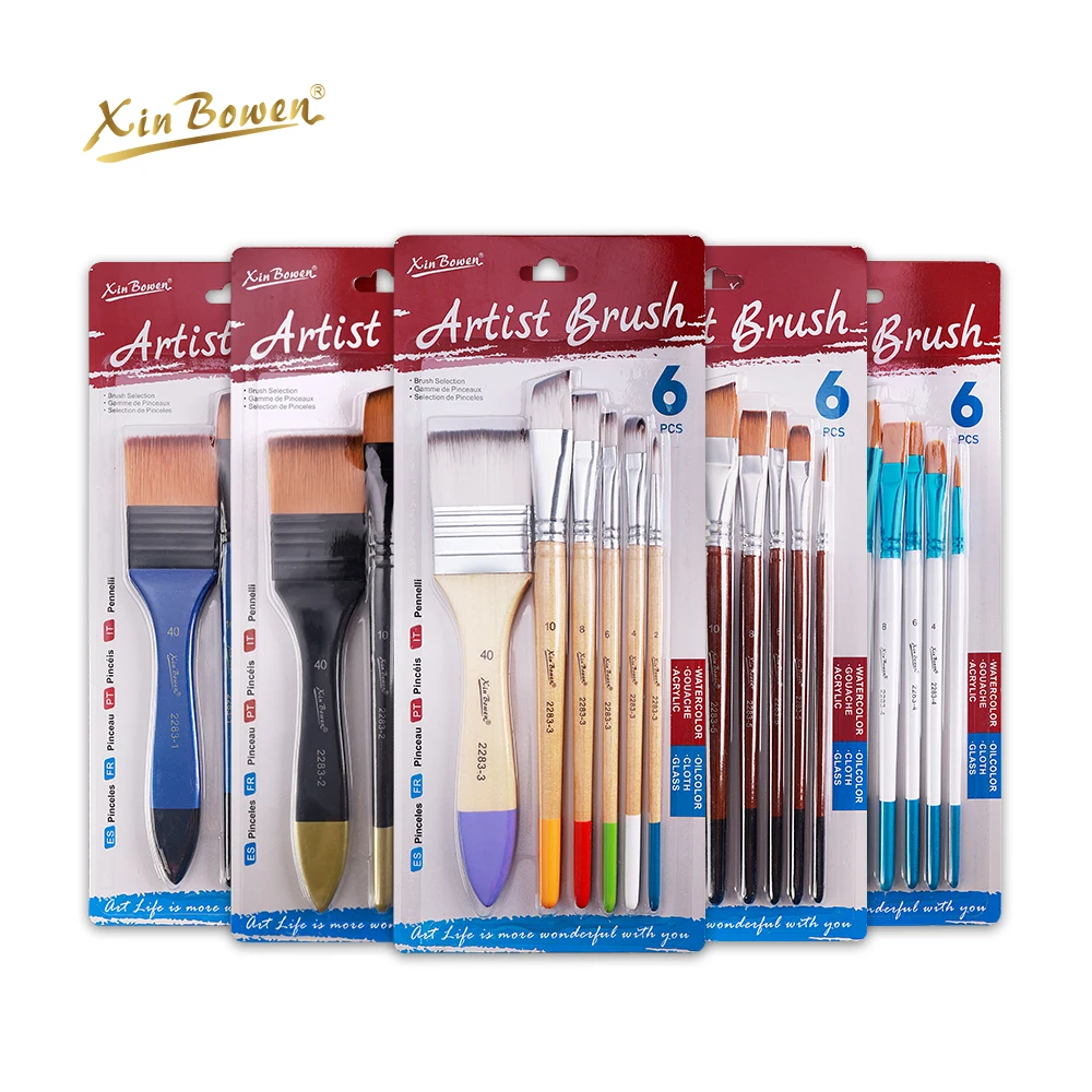 Xin Bowen Art Paint Brush Kit Flat Paintbrush Face Painting Brush Wooden Watercolor Pen Student Nylon Safe Artist Brush