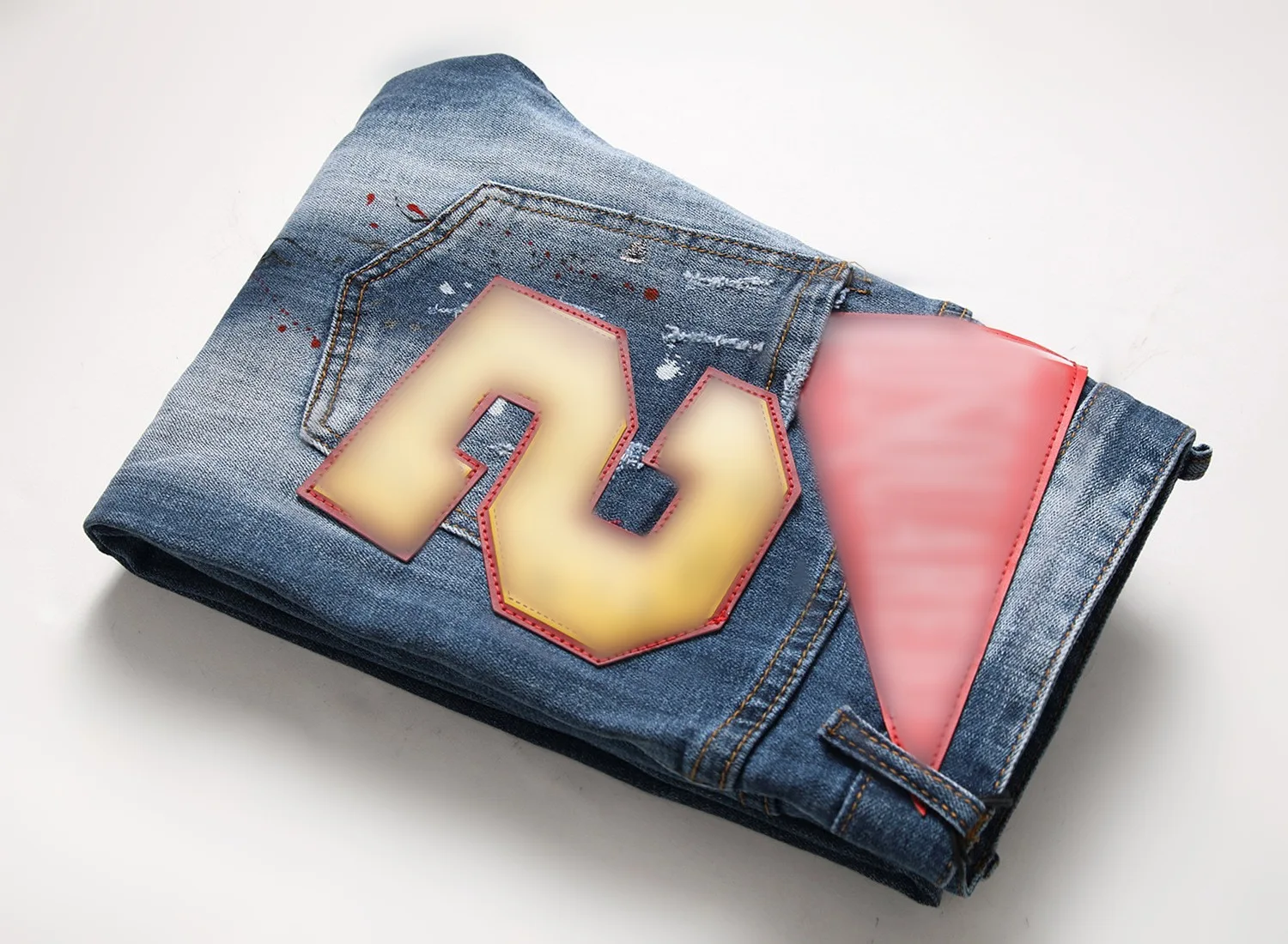 Custom Skinny Jeans Custom Ripped Splattered Paint Tattered Style Oversized Monogrammed Fabric Label Decoration