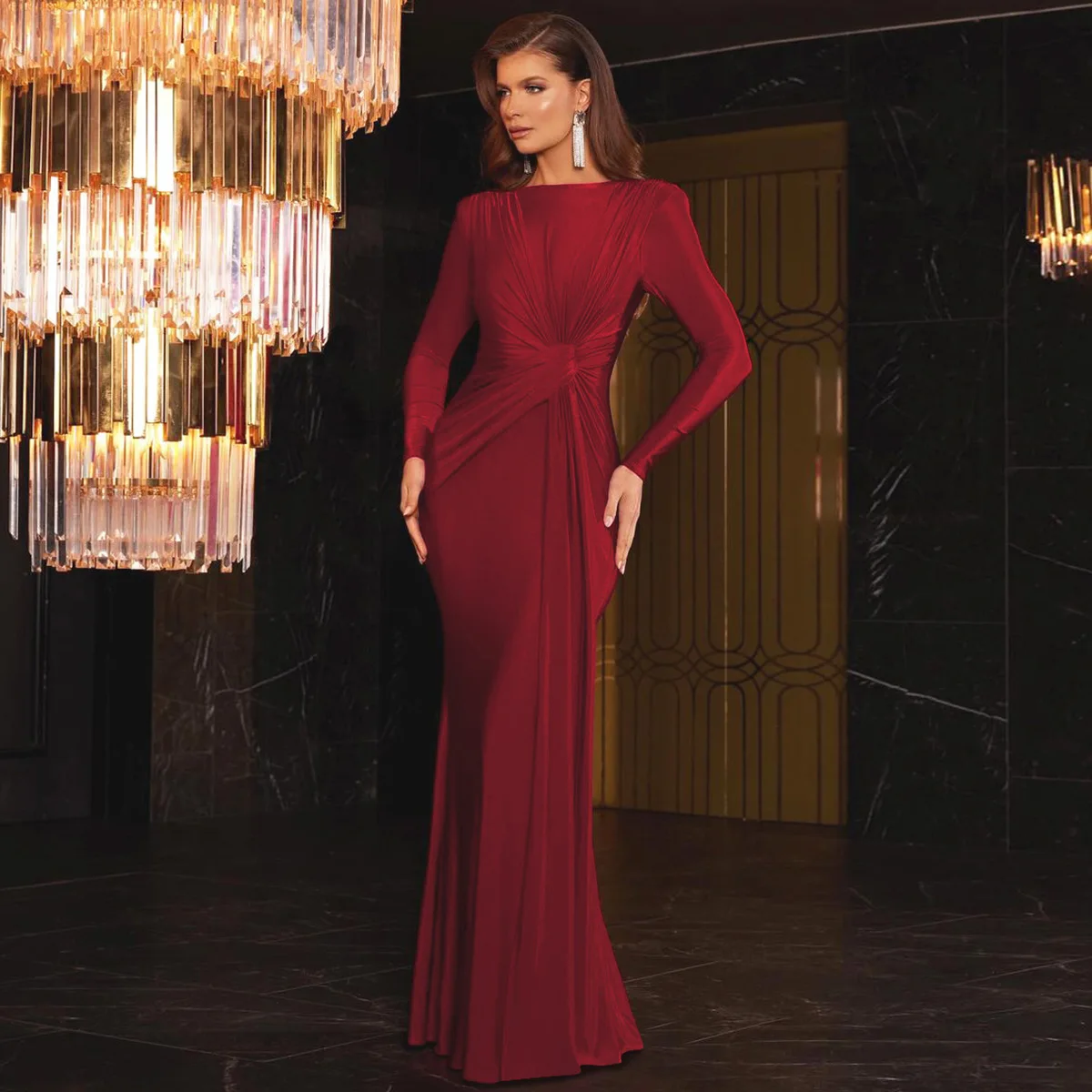 Hot sale fall winter evening party dress women elegant long dress long sleeve dresses women