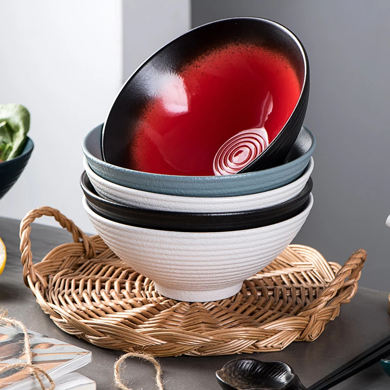 Premium Unique Modern Japanese Ramen Pho Soup and Salad Multiple Colour Bowls Solid Ceramic Ramen Bowl Set