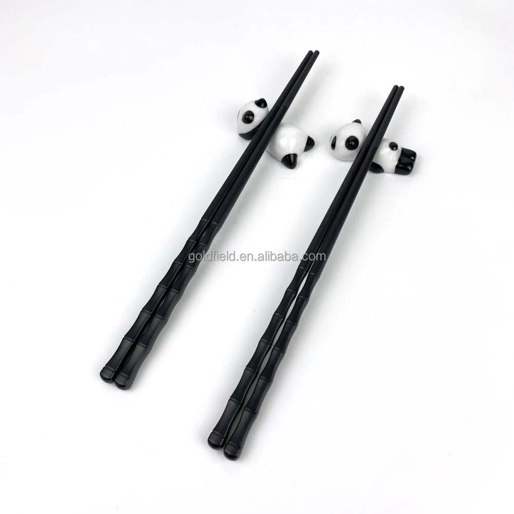 hot sale 5prs  Fiberglass  bamboo   chopsticks   5pcs  ceramic panda rest for Gift BOX Dishwasher safe