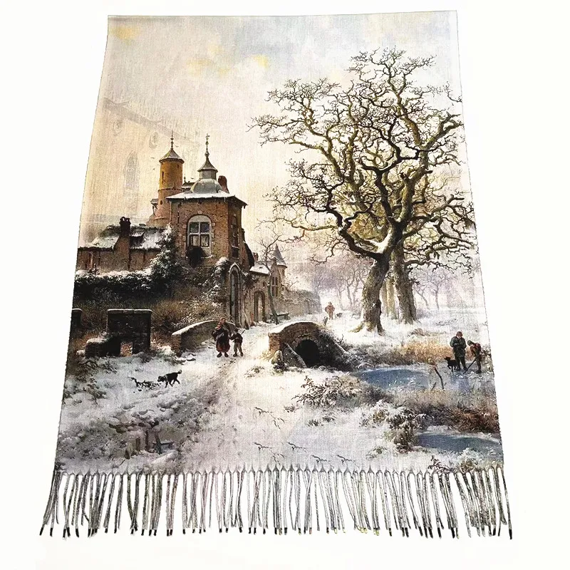 customized  winter warm double sides print cheap digital print mens designer pashmina scarf painting cashmere