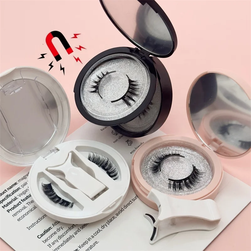 SL LUXURY  round plastic   magnetic lashes top and bottom magnetic lash sets with applicator with logo