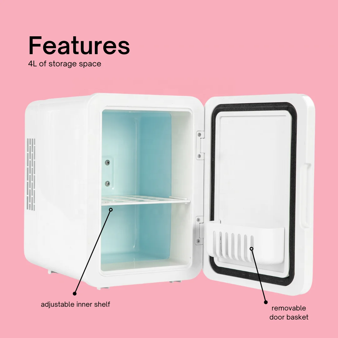 Car Fridge Mini Glass Door Beauty Office 4L 110V 220V 12V A8 Plastic Travel Pink Plastic Cooler Box SEMICONDUCTOR 2 Years CN;ZHE