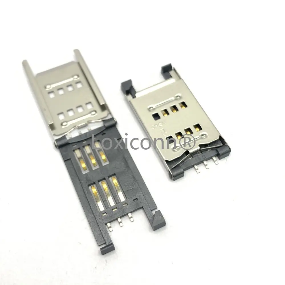 High quality 2FF sim card reader iron shell flip type 6pin sim card slot smart card reader slot