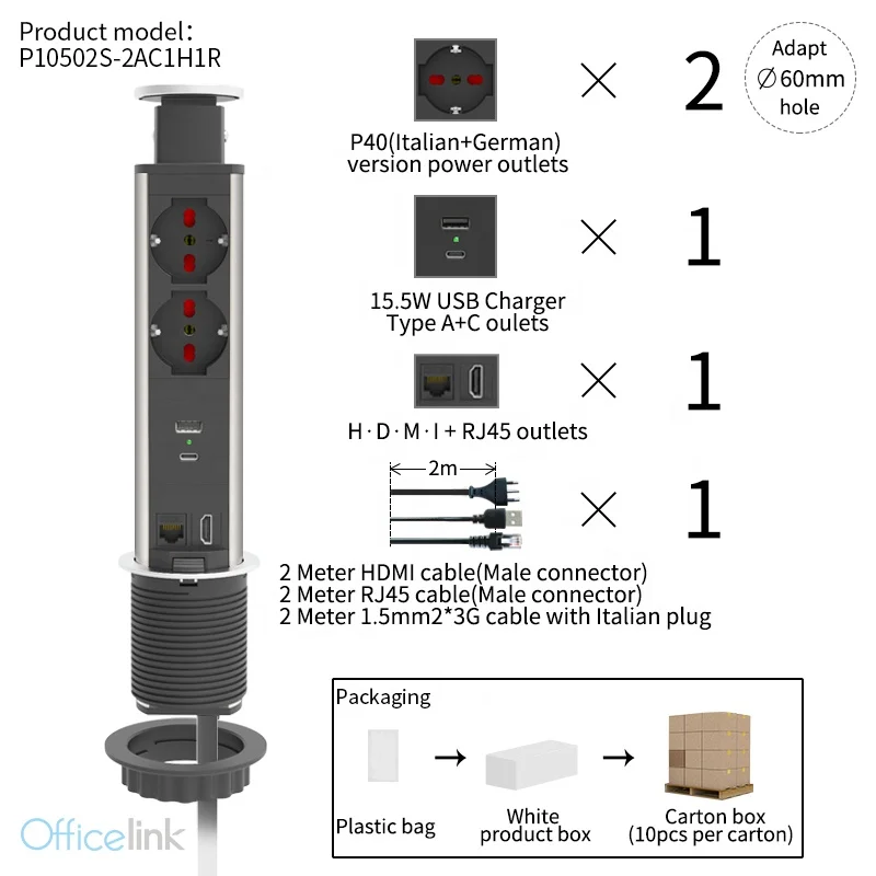 Настольное Питание USB с кабелем для передачи данных и итальянскими розетками Schuko
