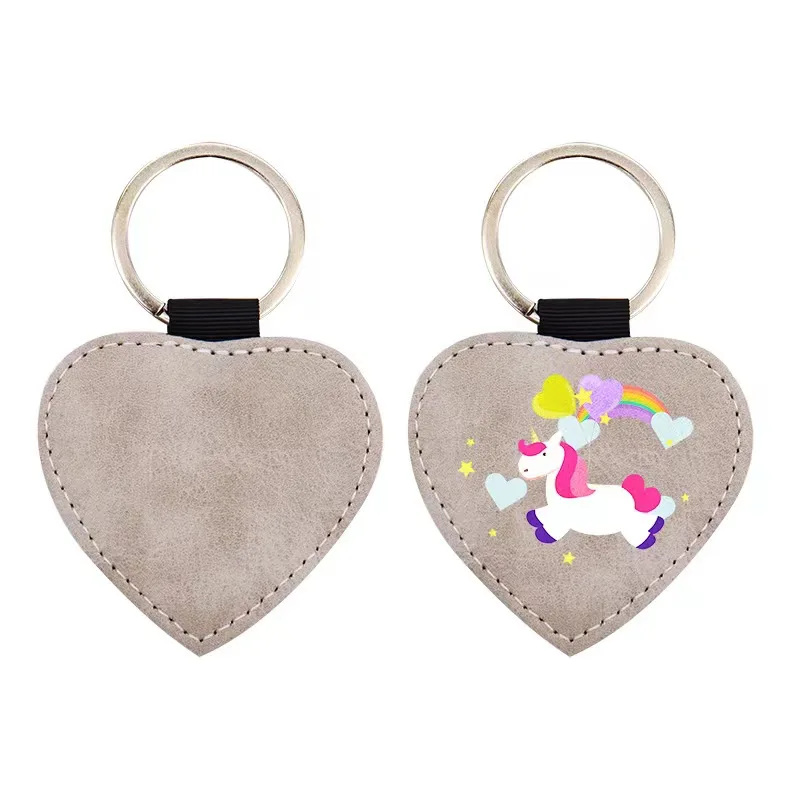 Wholesale PU Sublimation Heart Keychain Blank Custom Logo Double Side Printing Sublimation Leather Keychains
