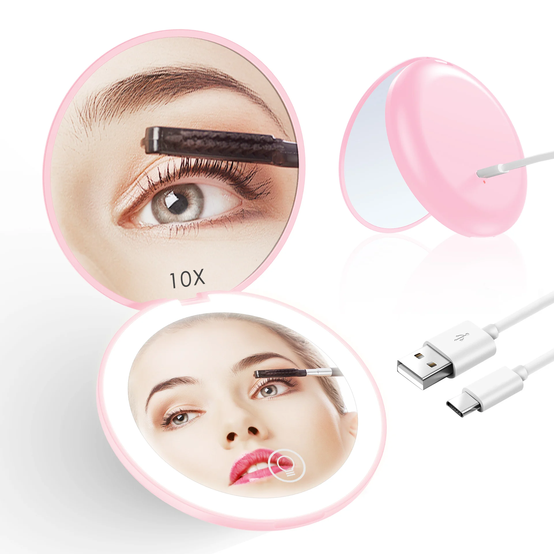 Hot Sale LED Compact Makeup Mirror with Lights Cosmetic Hand Held Mini Portable Pocket Mirror