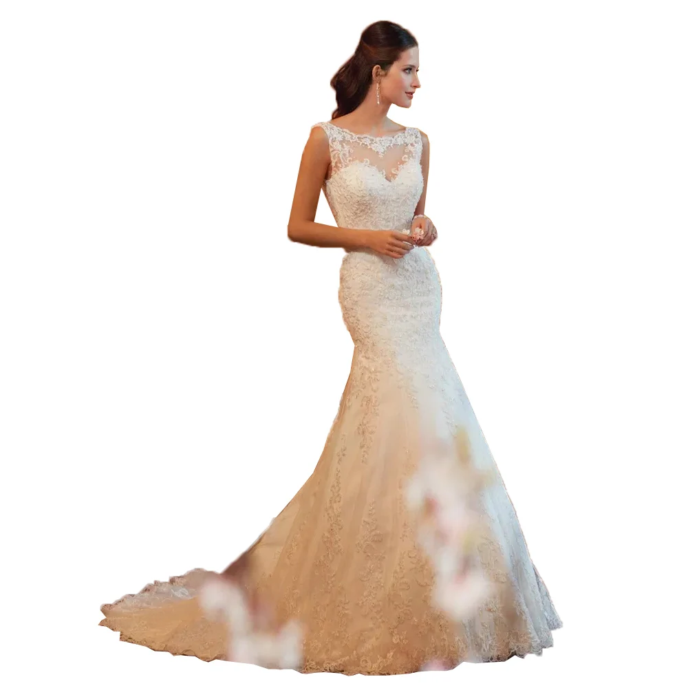 2022 new style custom lace fishtail  bride large size small tail slim wedding dress