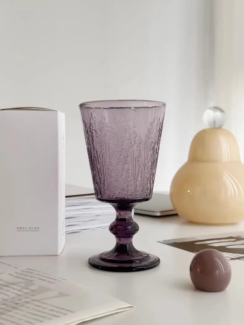 Luxury Retro Purple Glassware Colored Goblet Cups Embossed Drinking Water Glasses Goblets Custom Wedding Vintage Red Wine Glass