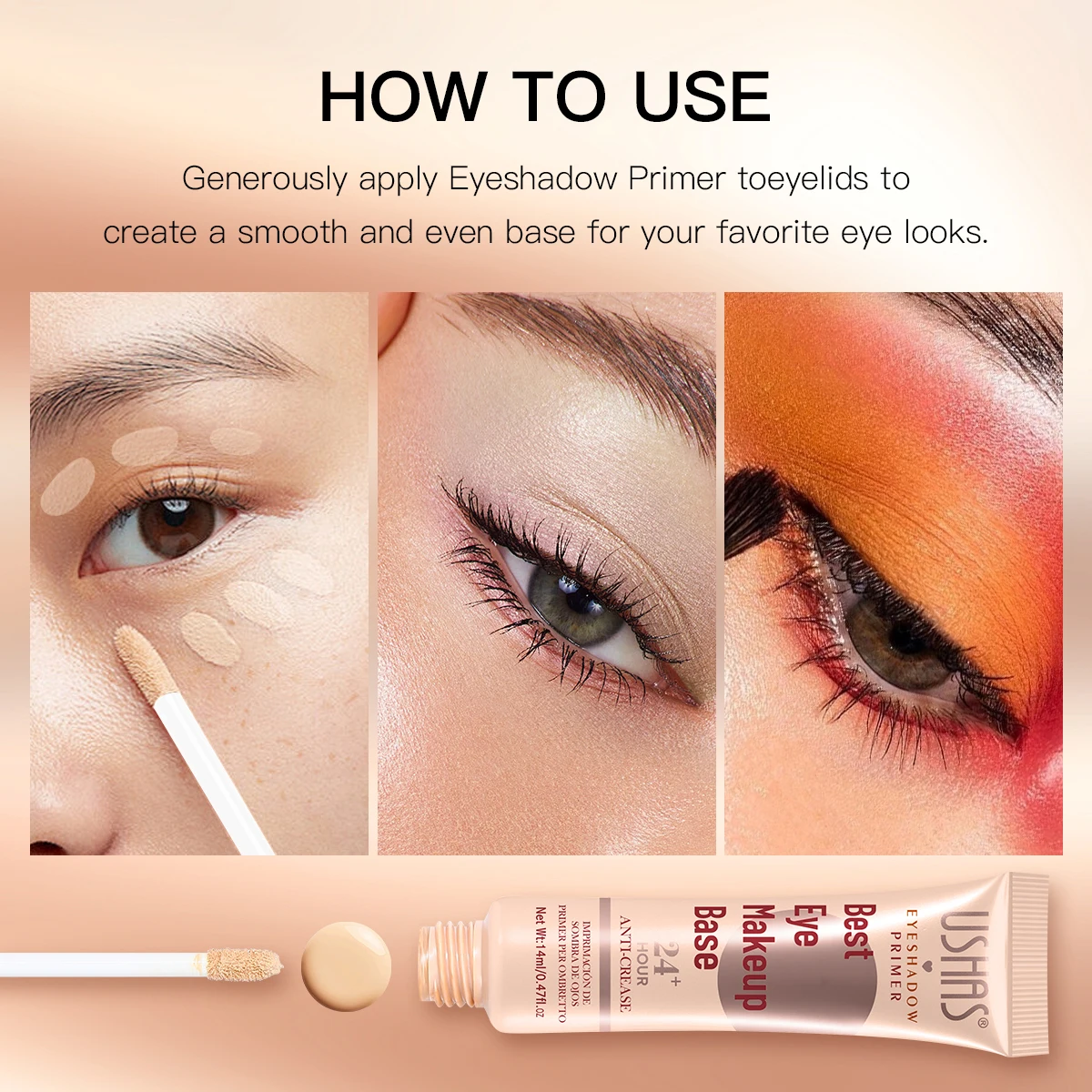 USHAS OEM/ODM Custom  Wholesale  Skin- friendly Hot selling Long-lasting, not take off makeup waterproof eyeshadow eye primer