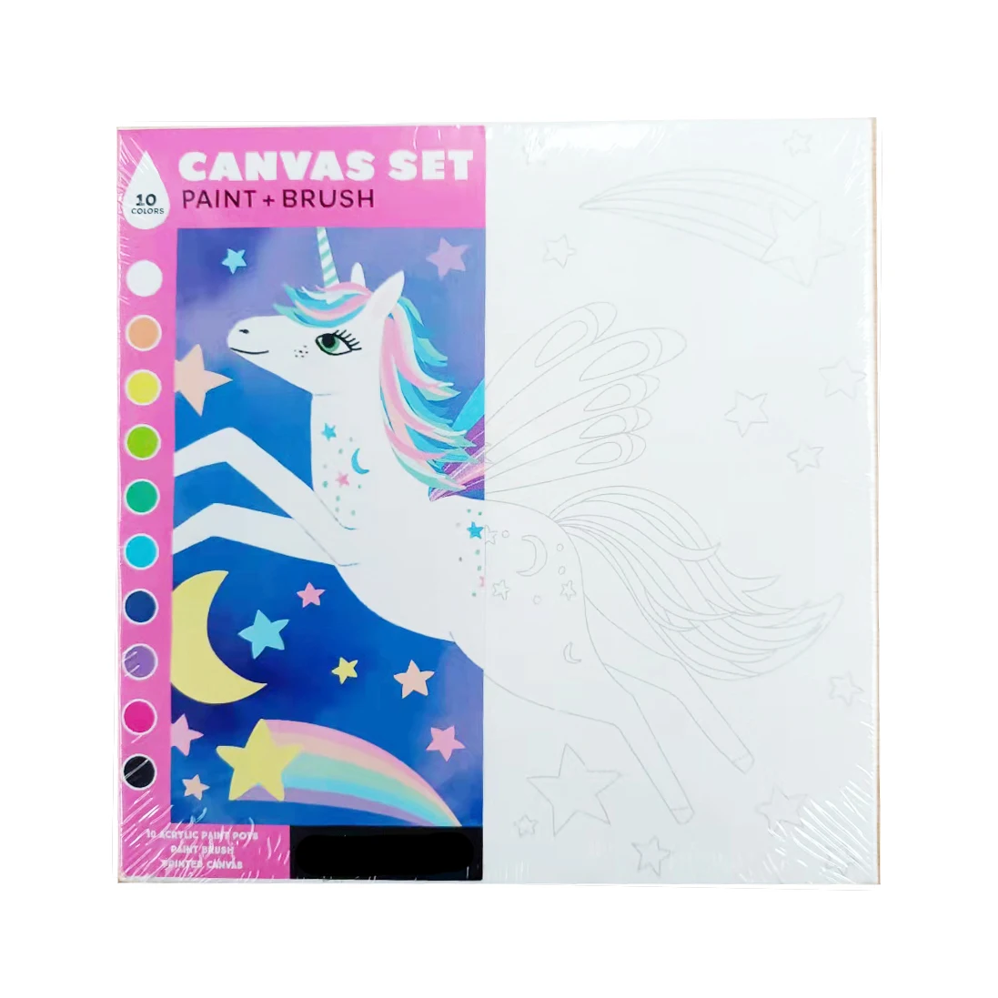 Wholesale Custom Cartoon Hand Painting Stretch Unicorn Wooden Canvas Painting drawing set for kids With Paint Brush