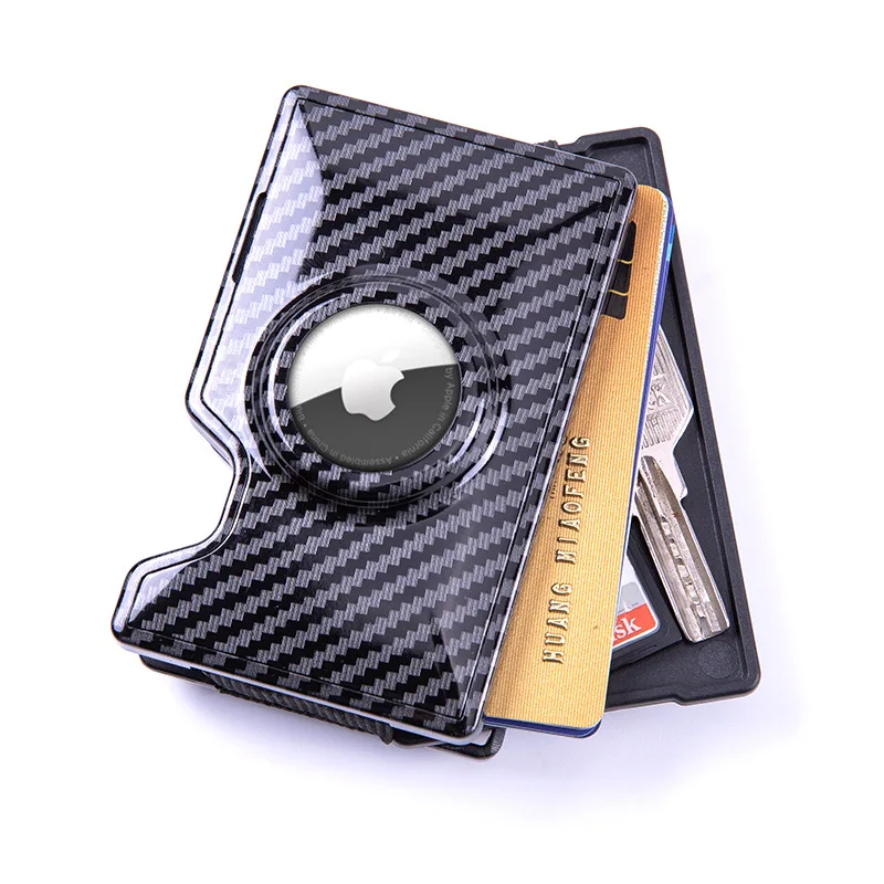 Man RFID Blocking Carbon Fiber Minimalist Slim Credit Card Money Clip Card Holder Wallet with AirTag Holder and coin holder