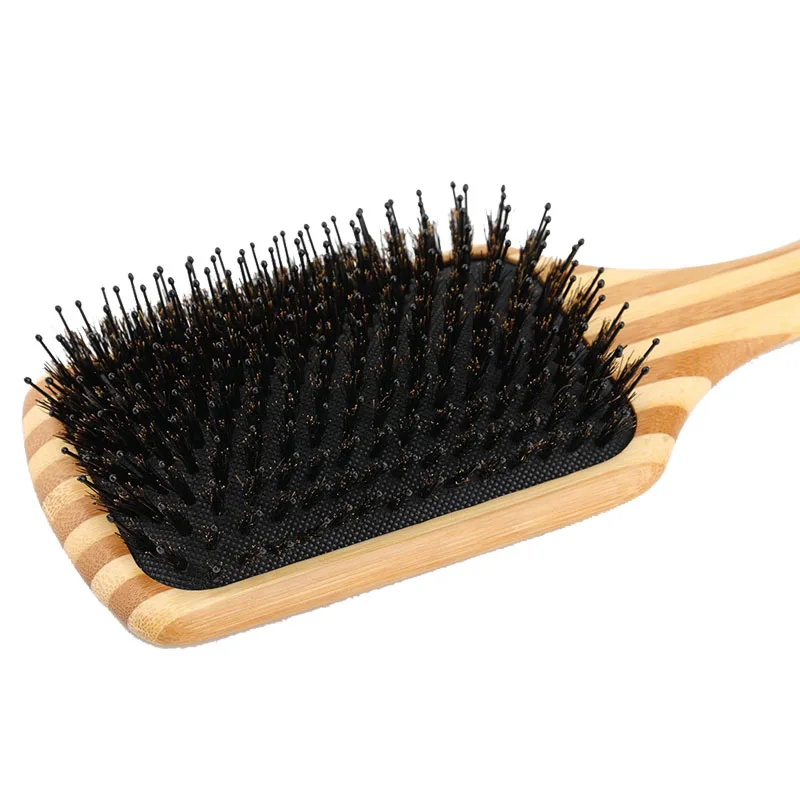 BLACK EGG Paddle Cushion Brush Bamboo Wooden Hair Brush With Boar Bristle Head Massager Hair Detangling Straightener Brushes