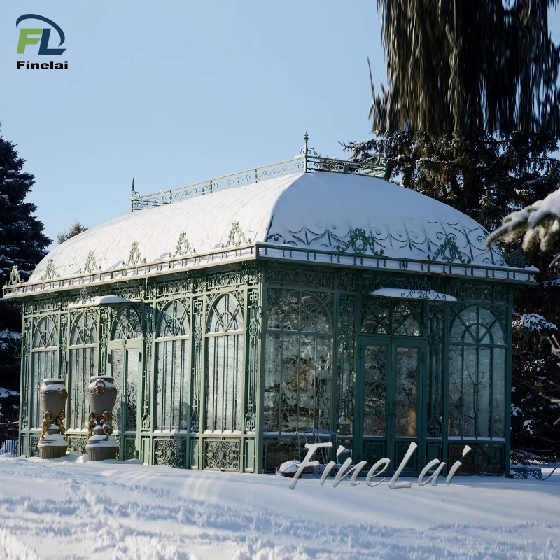 Finelai hot selling Wrought Iron Cast Iron Large Gazebo for Sale cast iron gazebo