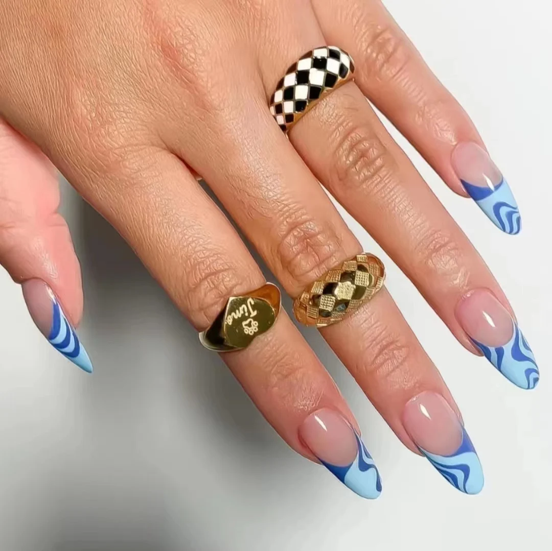 Verified Factory Wholesale Price Full Cover Designed in Rainbow Color Fashion Swirl Oval Press On Nails