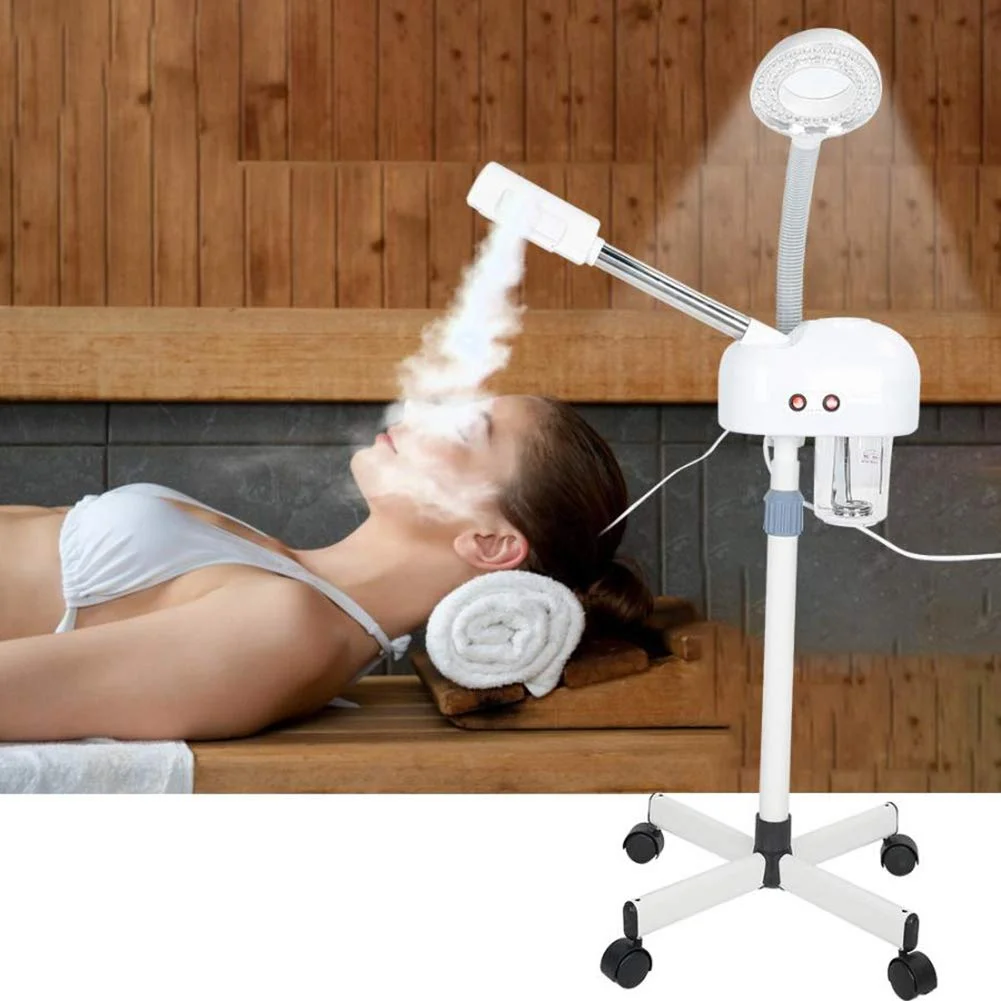 Beauty Salon 2-in-1 Facial Steamer with 5X Magnifying Light Nano ionic Electric Vaporizer Sauna Vapor Facial Steamer with Stand