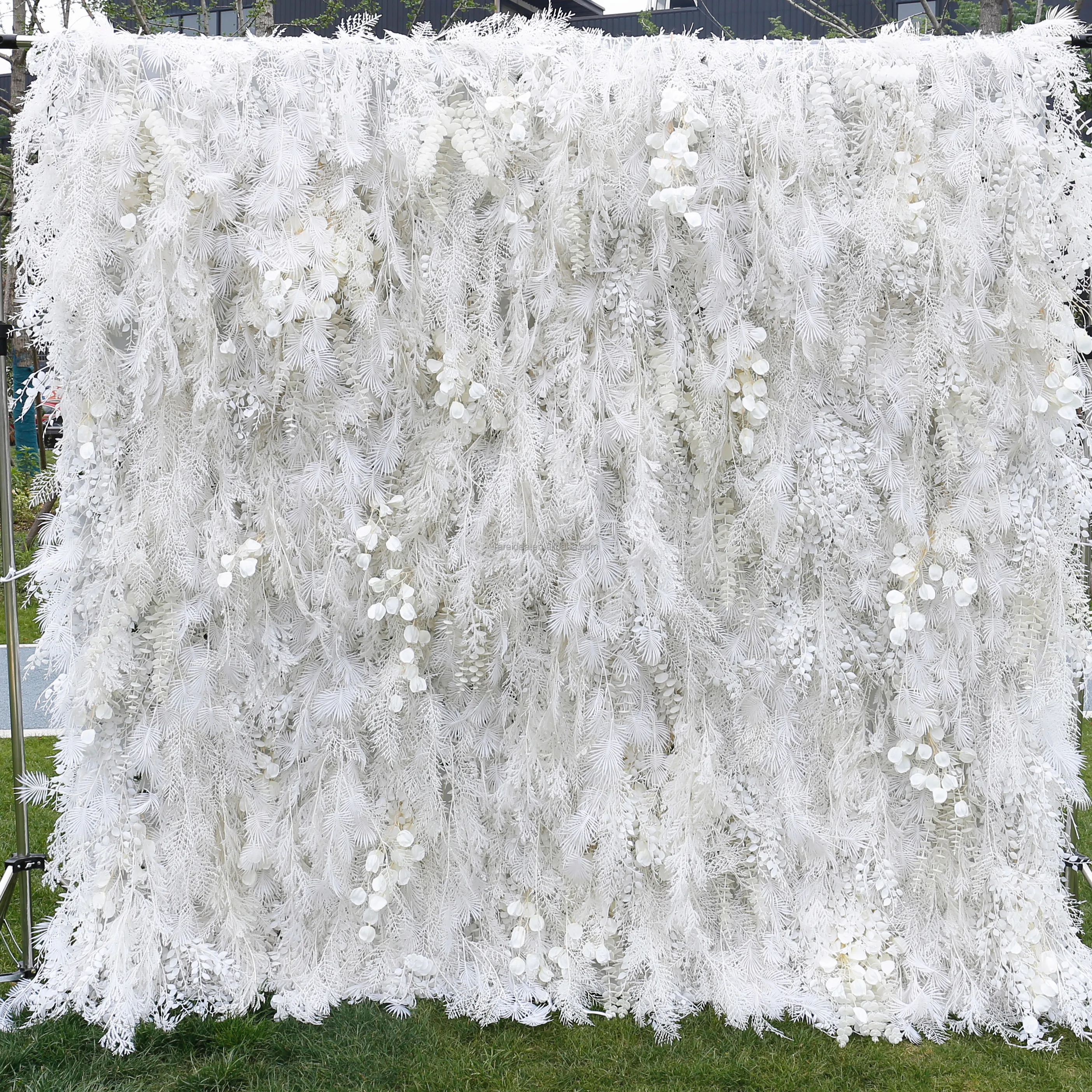 Wedding Decor Artificial Feather Grass Flowewall Panel Art Fabric Cloth 3d Roll Up Pampas Grass Flower Wall Backdrop