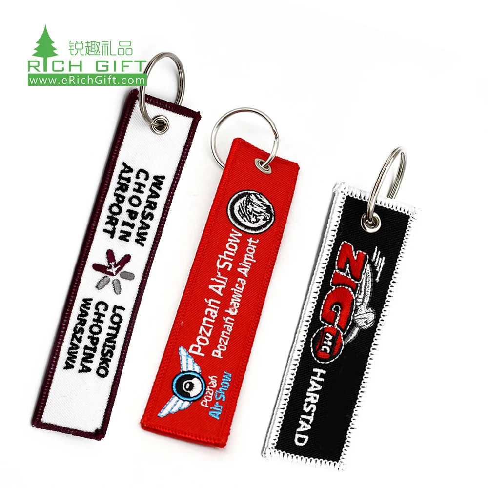 top sale twill fabric air crew embroidery keychains custom logo embroidery baseball keychain embroidered keychain custom
