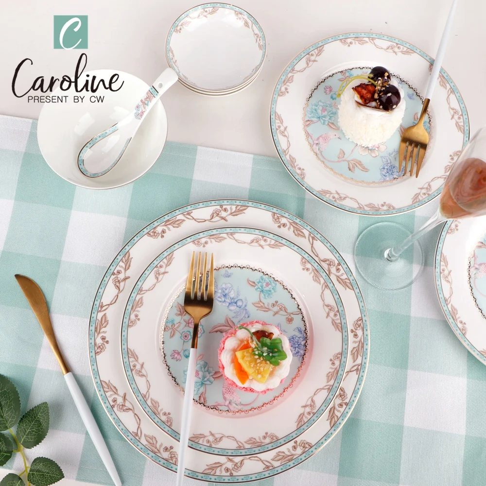 Luxury Gold Decal Eco-friendly Royal Bone China Ceramic White Dinner Plates Dish Nordic Tableware Dinnerware Mug Set Wholesale