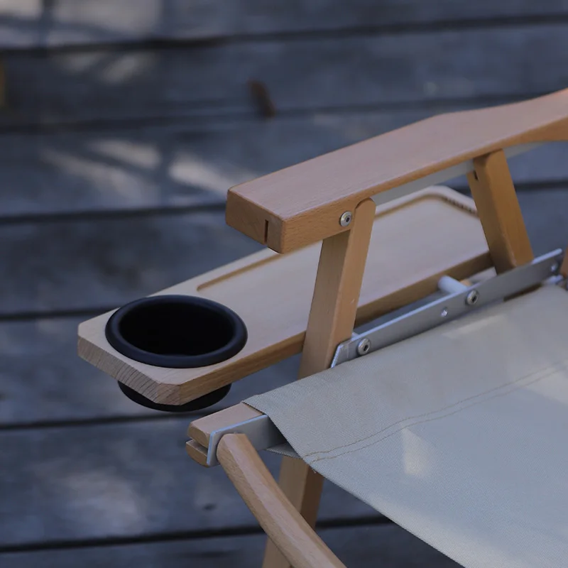 Nordic Simple Solid Wood Deck Canvas Folding Beach Chair Wooden Kermit Chair With Cup Holder For Banquet