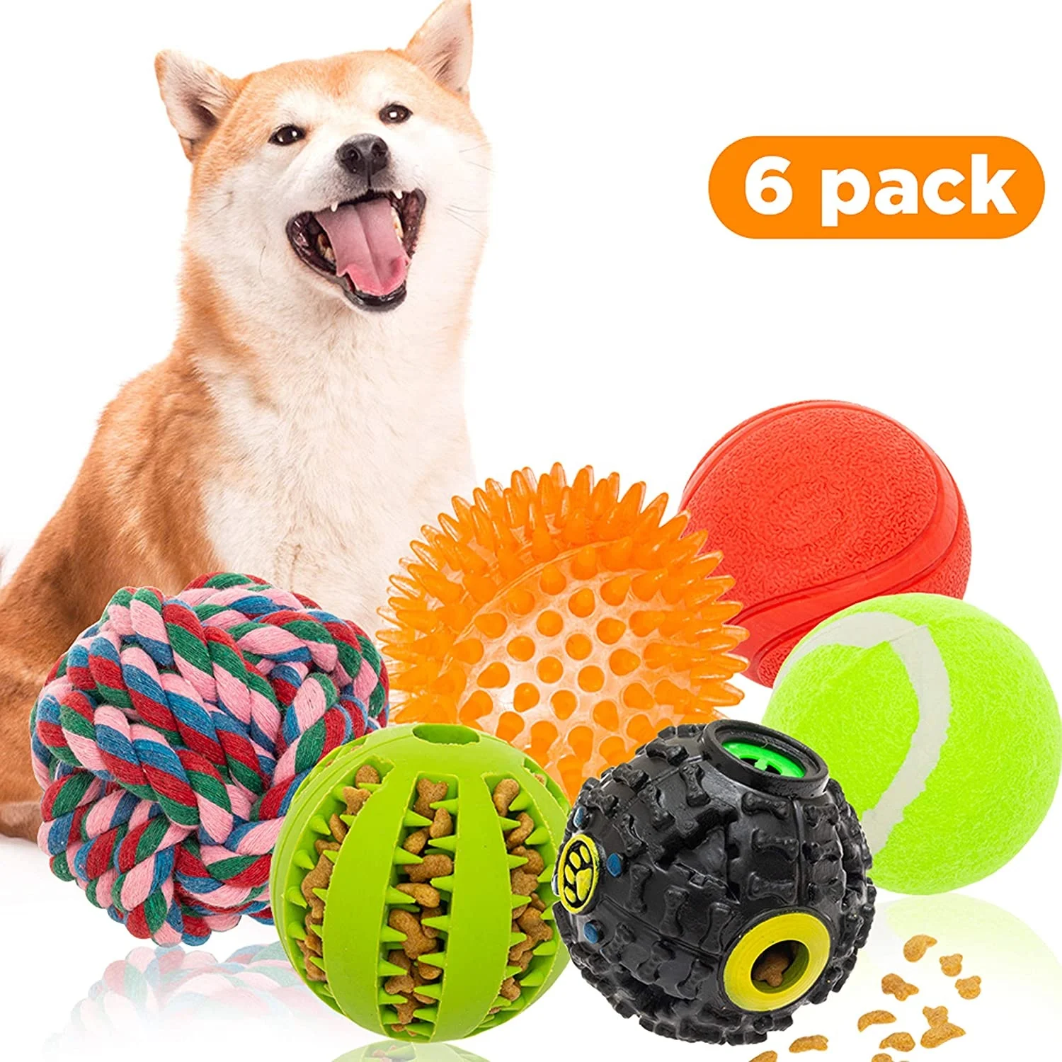 6 Different Interactive Puzzle Squeaker Tennis Treat Squeaky Rope chewer dog toy balls