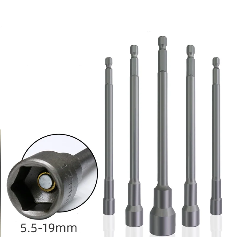 5.5-19mm Magnetic Nut Setter Driver Socket Bit Set 1/4 Inch Hex Shank 150mm Long