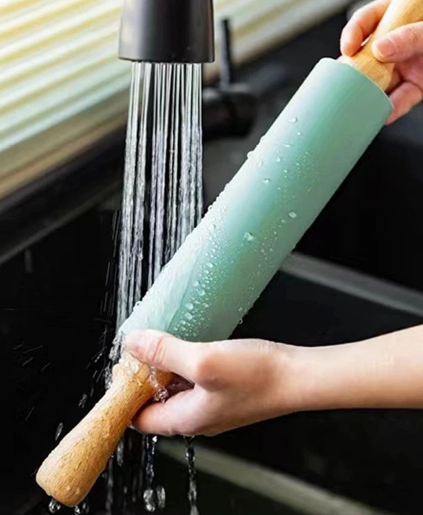 Rolling Pin Wooden Handle Non-Stick - Silicone Dough Rollers for Home Kitchen