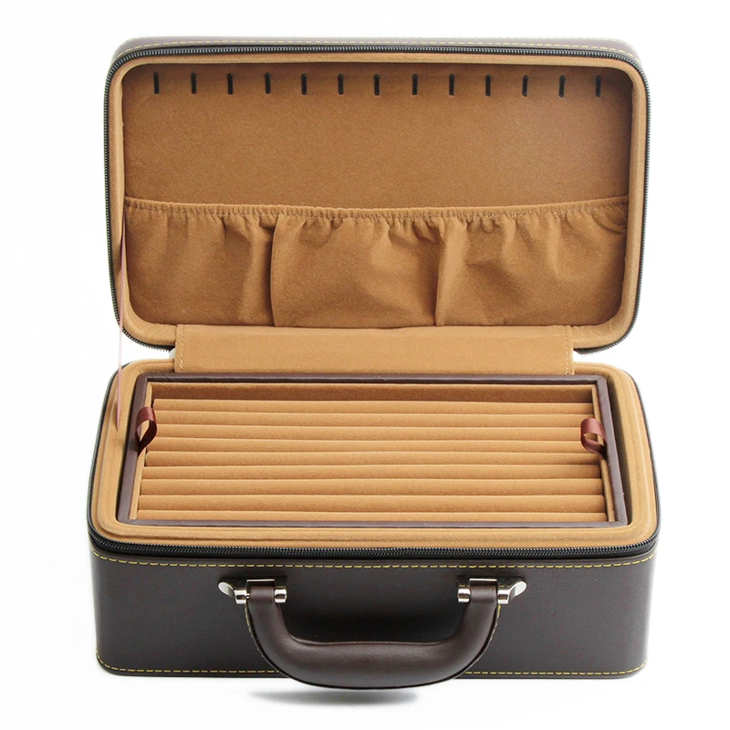 Brown Travel Jewelry Organizer Ring Bangle Storage Hand Carring Cases Cosmetic Gift Box pu leather Travel Jewellery Boxes