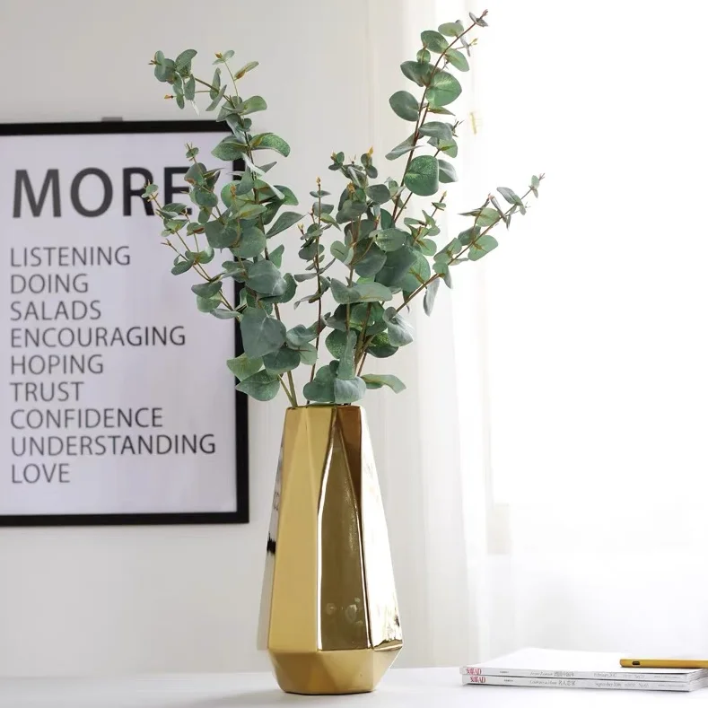 Wholesale luxury electroplate flower vase home living room tabletop decoration gold plating ceramic vases