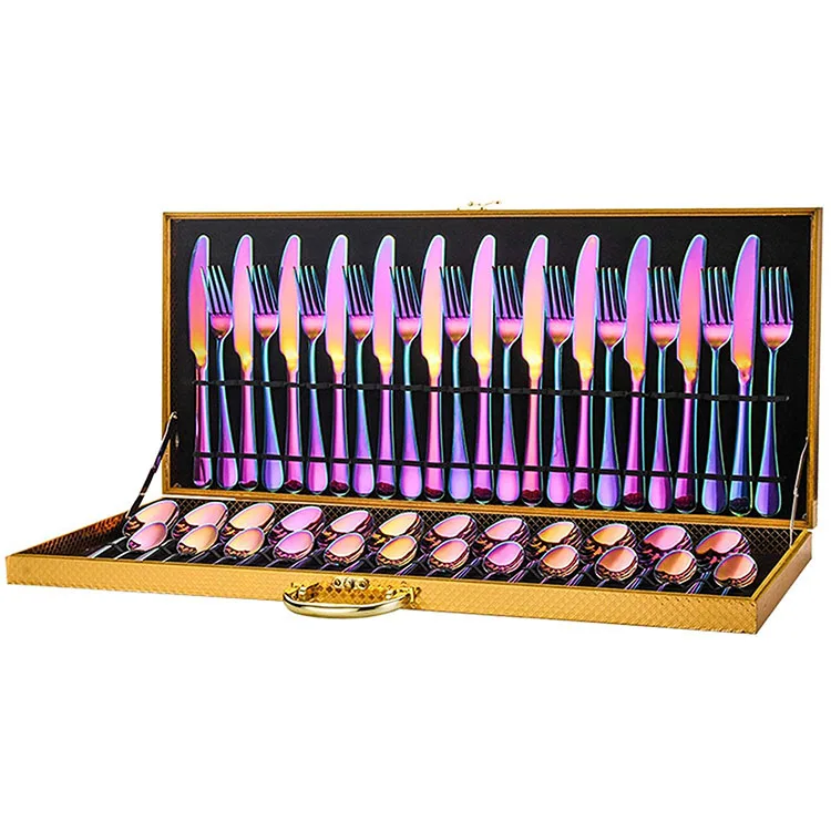 Luxury 48 PCS Flatware Shiny Mirror Fork Spoon Serving Cutlery Set Stainless Steel Silverware