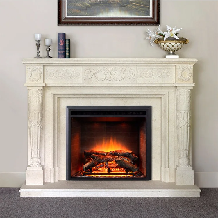 
Hand Carved Indoor White Marble Fireplace  (62268067288)