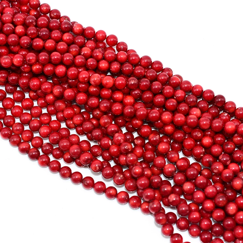 Factory Wholesale 6/8mm round Natural Red Coral Loose Gemstone Beads for Jewelry Making Strand 100% Natural Stone