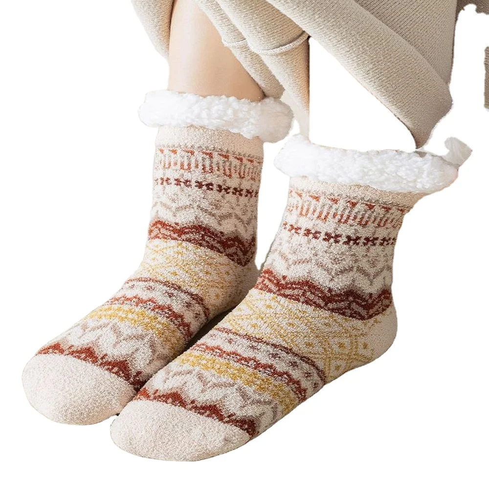 Dynamics Super warm women winter knitted breathable cozy fluffy fuzzy fleece sherpa slipper socks