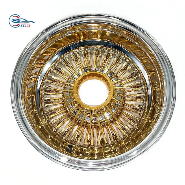 Kelun Brand 13x7 Rev 100 Straight Lace Spokes Gold Steel Chrome Wire Wheel Luxury Car Wheels Passenger Cars 2 Year 4 Pieces
