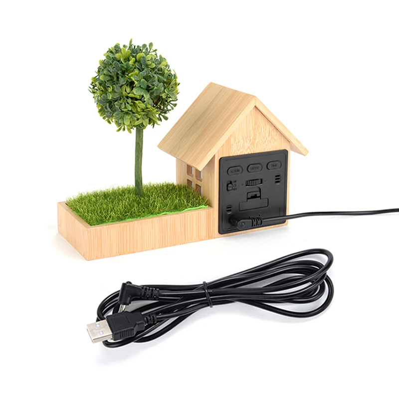 2022 New Year Gift Home Decoration Real Bamboo House shape Alarm Clock With Calendar Temperature Display best for bedroom