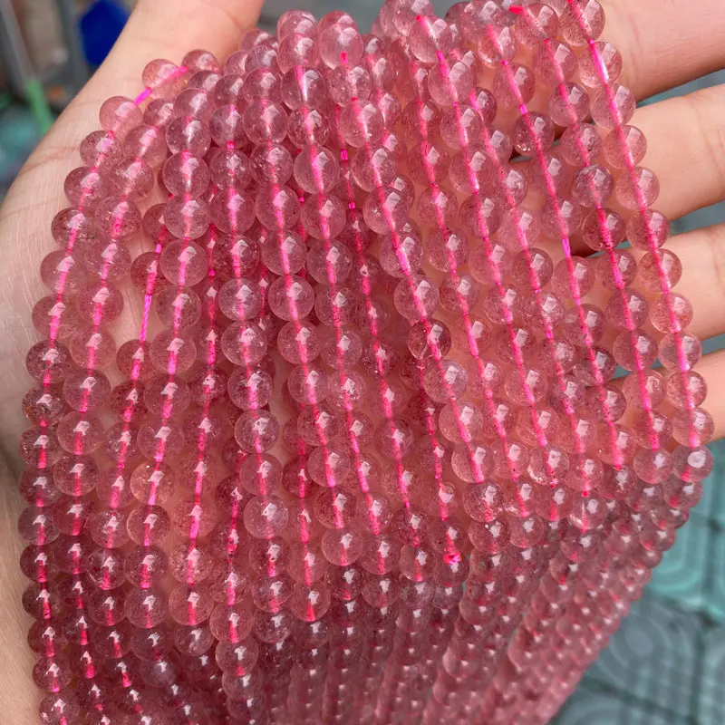 High Quality 6A Natural Strawberry Crystal Quartz Stone Beads Round Loose Beads Gemstone Beads For Jewelry Making