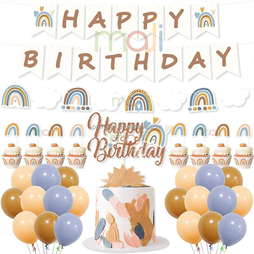 New Product 3D Rainbow Banner Birthday Party Decorations Supplies Set