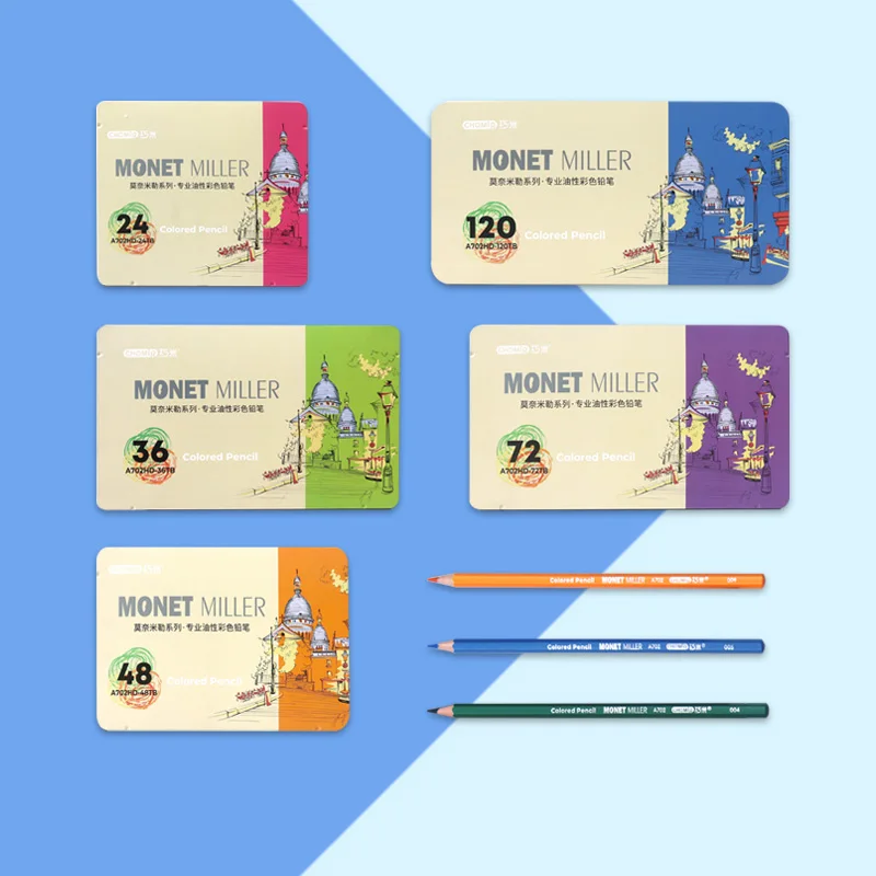OEM professional oily color pencil 24 36 48 72 120 color optional iron box packaging color pencil