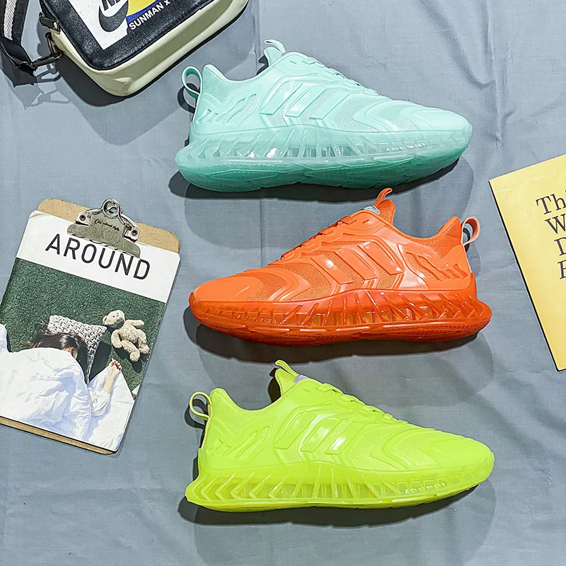 Кроссовки спортивные однотонные, повседневная прогулочная обувь для молодых людей, резиновая подошва, карамельные цвета, на осень