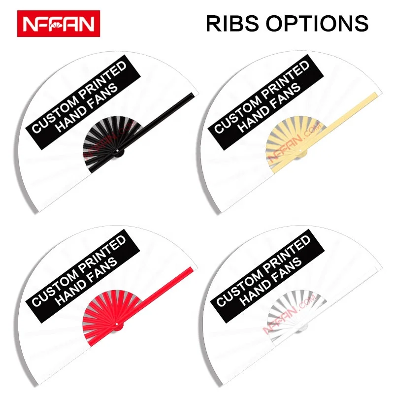 Customize 33cm Large Bamboo Folding Hand Rave Fan Clack Printed Fan